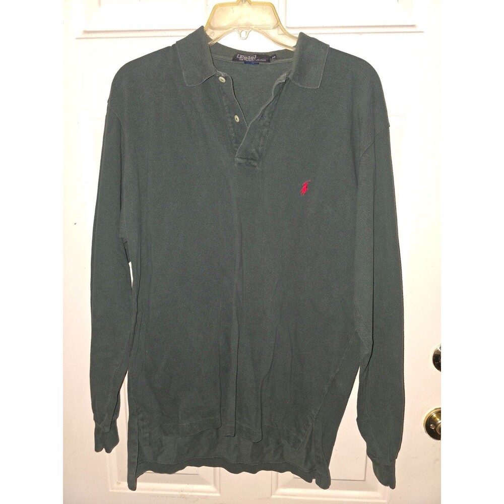 Polo Ralph Lauren Polo Shirt Mens M GREEN Long Sleeve Cotton
